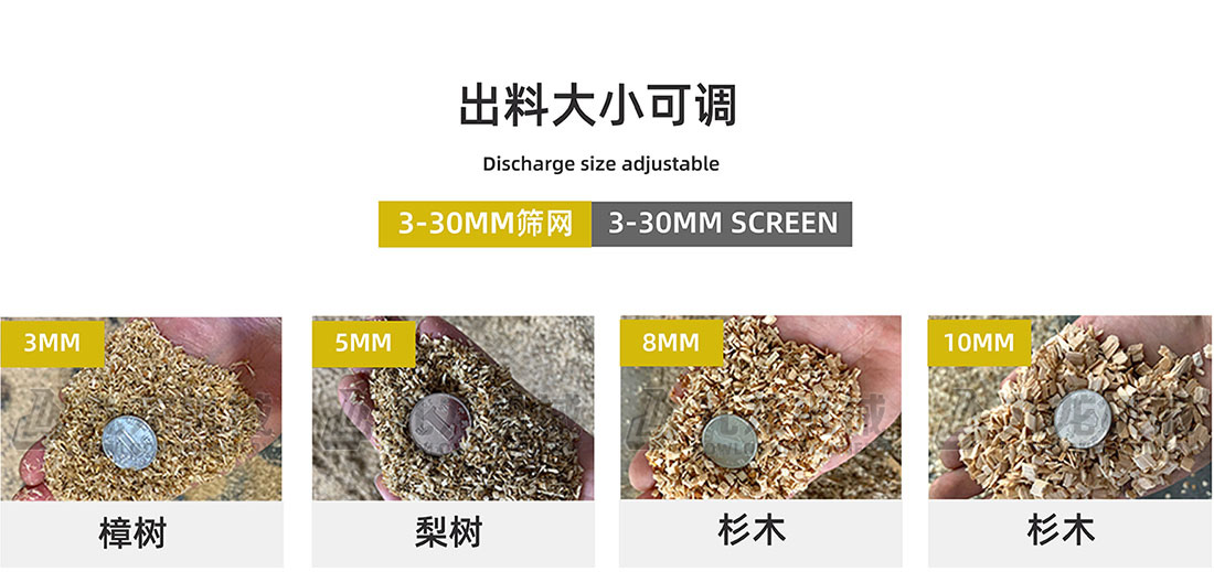 木材（cái）粉碎機出料大小可調